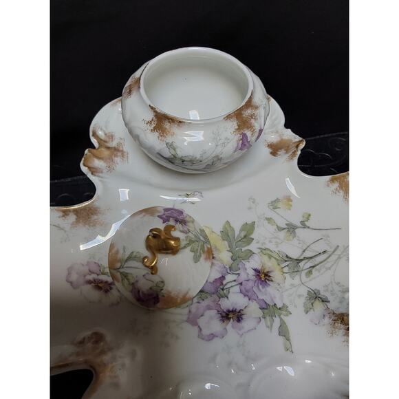 D& C Limoges Delinieves & Cie French Dresser Tray Purple Pansies porcelain Gold - Picture 4 of 8